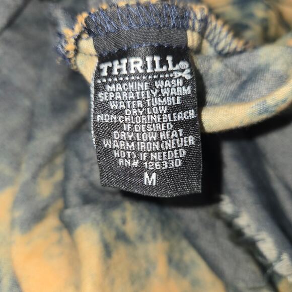 Thrill Jeans Women Medium Button Up Hi Low Shirt Tie Dye Roll Tab Distressed 1.5 - Picture 11 of 12